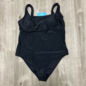 NWT CUPSHE Paneling Square Neck One‎ Piece black swimsuit, size XL